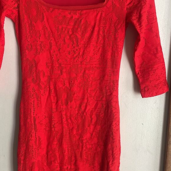 Fuzzi Tattoo Lace Fitted Square Neck Bodycon Dress - Picture 7 of 16